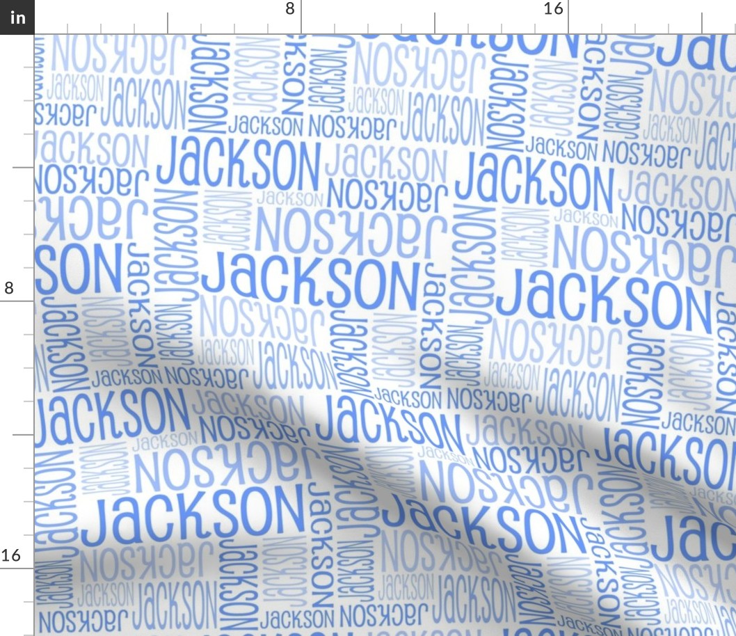 Personalised Name Fabric - White with Blue 3