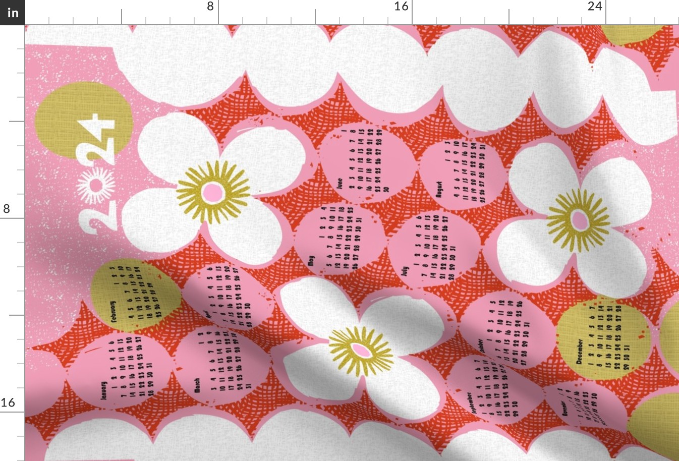 2024 dotty flowers tea towel calendar-27 inch