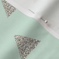 silver sparkle triangles on mint