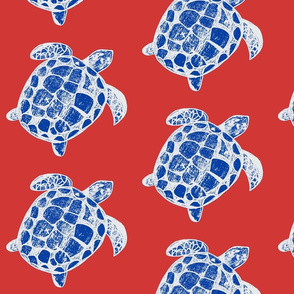 Loggerhead Sea Turtle Patriotic red, white and Blue