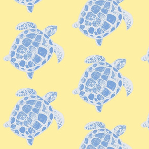 Loggerhead Sea Turtle Yellow and Blue