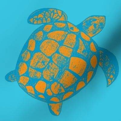 Loggerhead Sea Turtle Orange and Turquoise