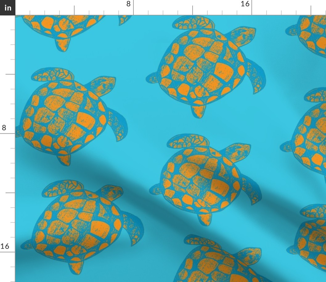 Loggerhead Sea Turtle Orange and Turquoise