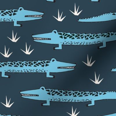 crocodiles // blue crocodiles alligators fabric blue alligators reptiles design boys nursery reptiles fabric boys room fabrics