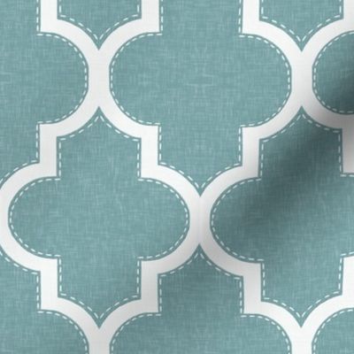 Stitched Quatrefoil in Turquoise Linen