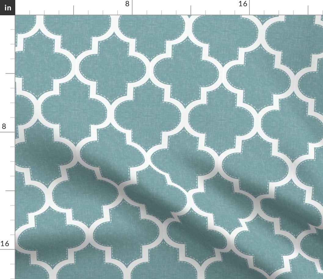 Stitched Quatrefoil in Turquoise Linen