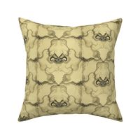 Angel Wings Demon Face Damask - Black on beige