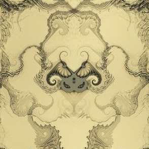 Angel Wings Demon Face Damask - Black on beige