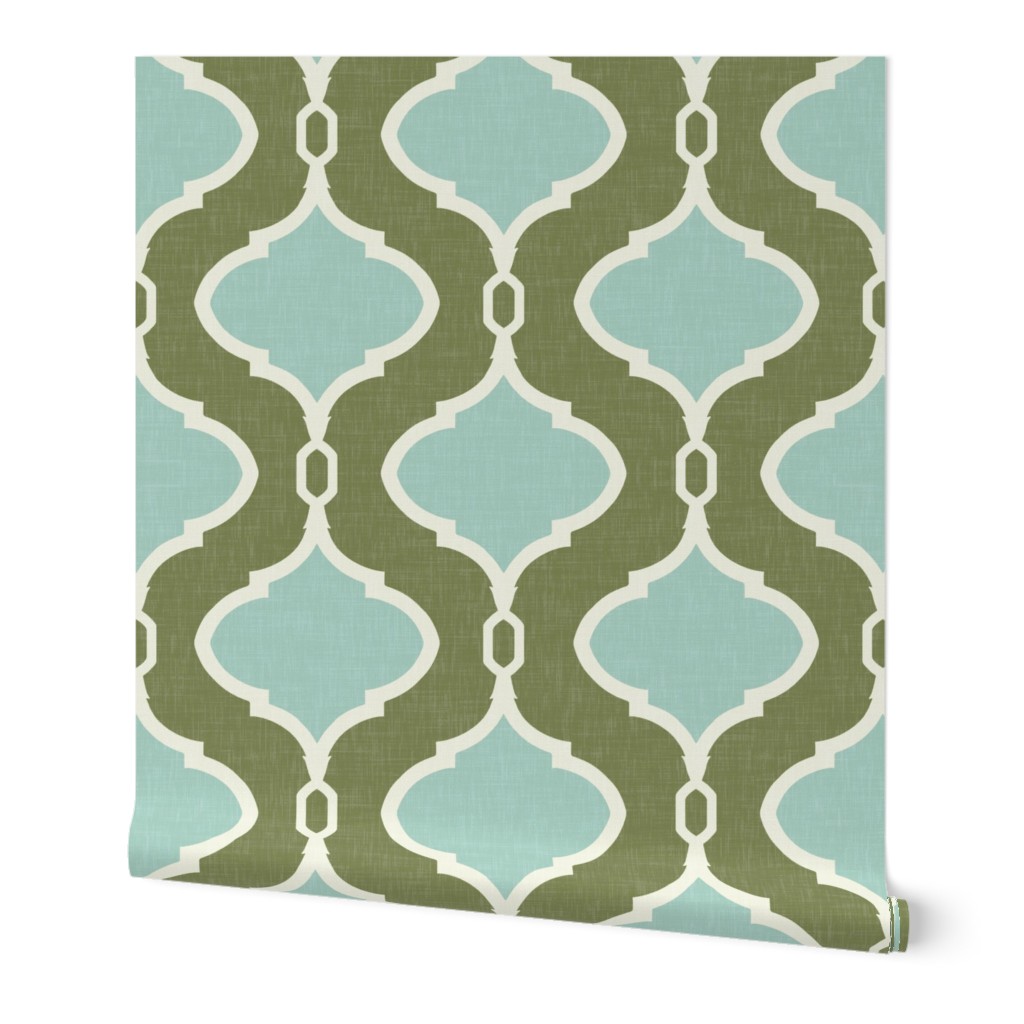 Alessandra Trellis in Deep Green-Gray and Aqua 