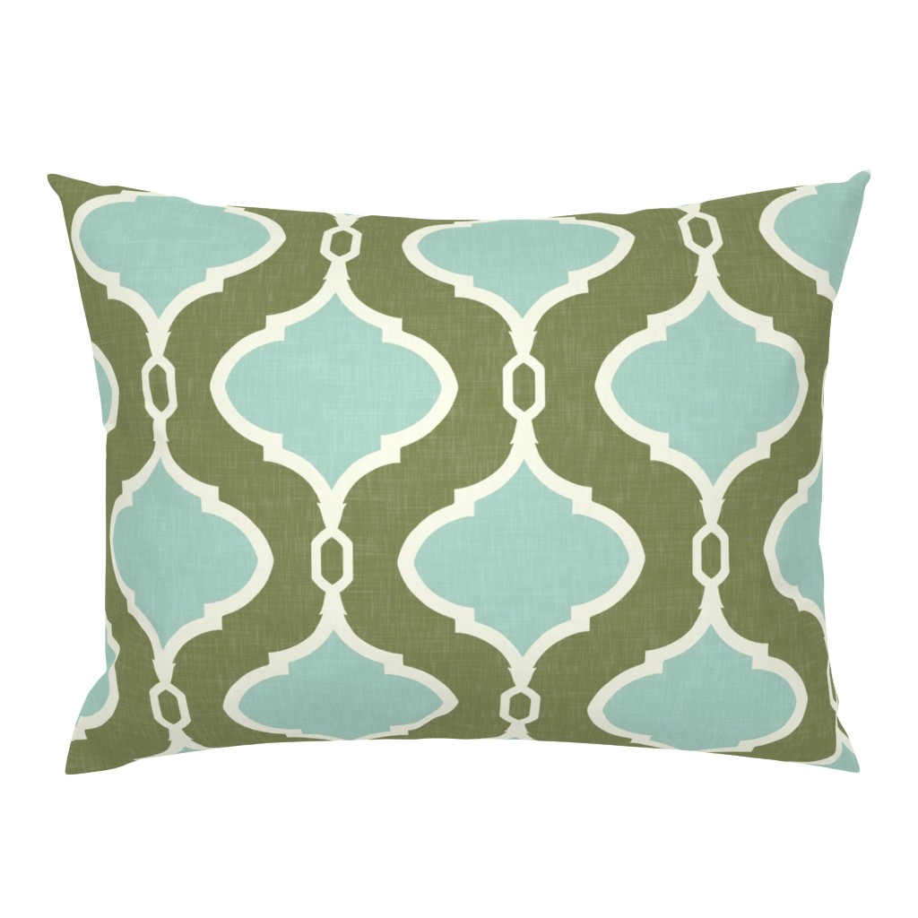 Alessandra Trellis in Deep Green-Gray and Aqua 