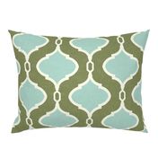 Alessandra Trellis in Deep Green-Gray and Aqua 