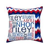 Personalised Birth Cushion Panel - Red Blue Navy Chevron