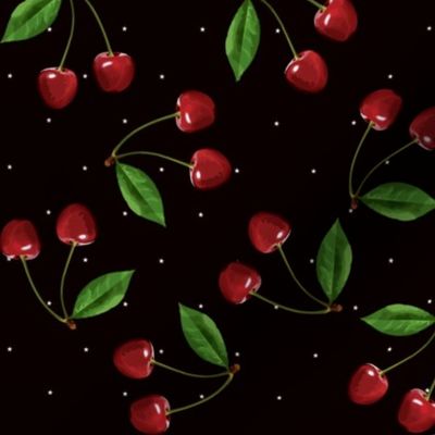 Retro cherries and stars on black