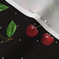 Retro cherries and stars on black