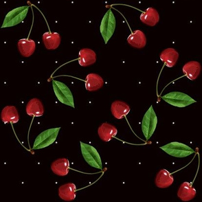 Retro cherries and stars on black