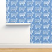 Vintage Sheep in Blue and White
