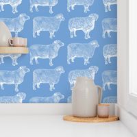 Vintage Sheep in Blue and White