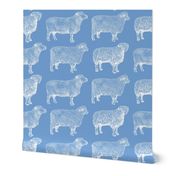 Vintage Sheep in Blue and White