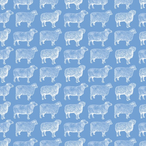 Vintage Sheep in Blue and White