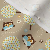 In The Neighborhood - Owls & Trees Tan Brown