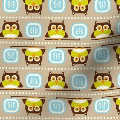 Owl Town - Whimsical Birds Tan Brown