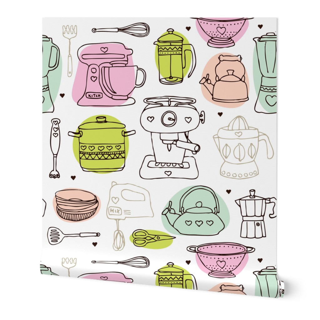 Kitchen appliances coffee maker cooking pot and pan restaurant illustration icon print