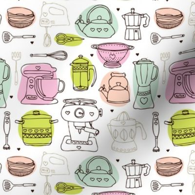 Kitchen appliances coffee maker cooking pot and pan restaurant illustration icon print