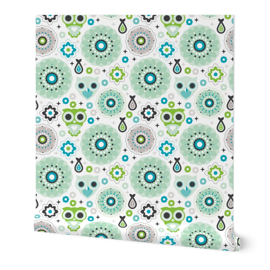 Powder blue green nursery owl