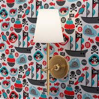 Ahoy pirates and parrot boys fabric