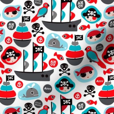 Ahoy pirates and parrot boys fabric