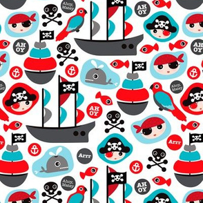Ahoy pirates and parrot boys fabric
