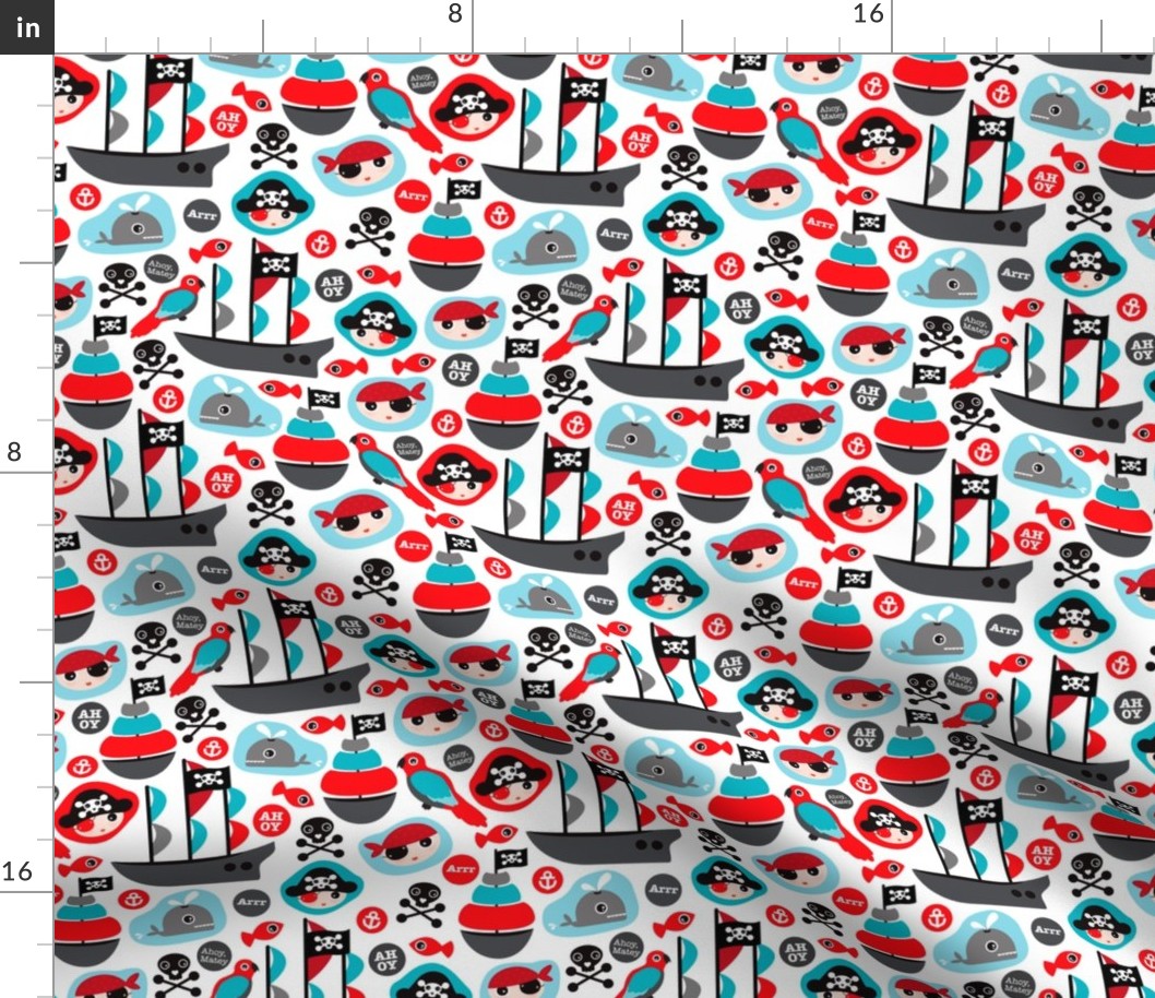 Ahoy pirates and parrot boys fabric