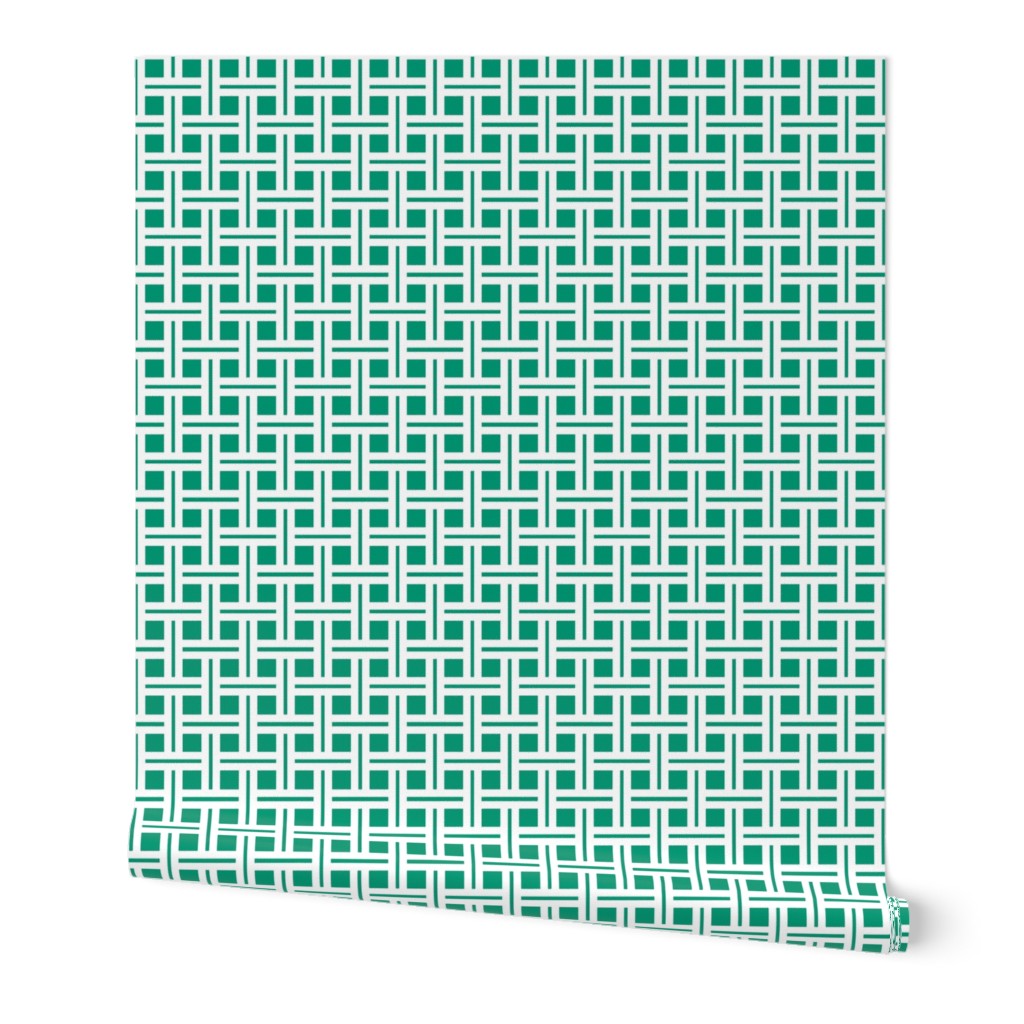 White on Emerald Open Weave Stripes