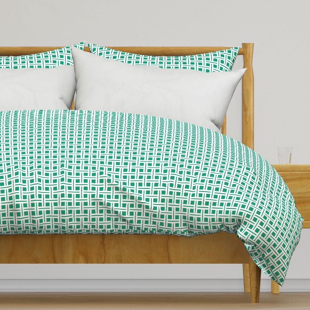 White on Emerald Open Weave Stripes