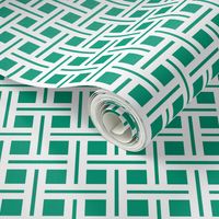 White on Emerald Open Weave Stripes