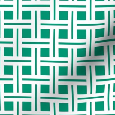 White on Emerald Open Weave Stripes