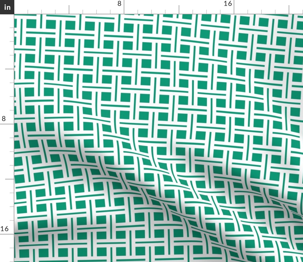 White on Emerald Open Weave Stripes