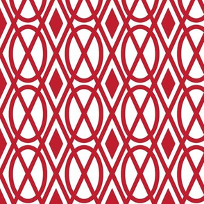 Modern Diamond Geometric Stripe Trellis with Rounds in Cherry Red