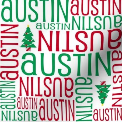 Personalised Name Fabric - Christmas Trees