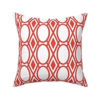 Oval and Diamond Lattice Stripe in Bright Coral Red