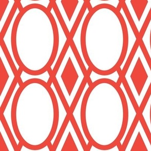 Oval and Diamond Lattice Stripe in Bright Coral Red