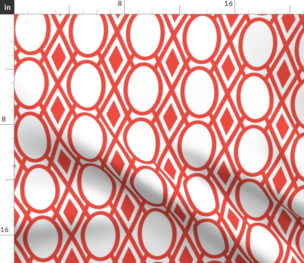 Oval and Diamond Lattice Stripe in Bright Coral Red