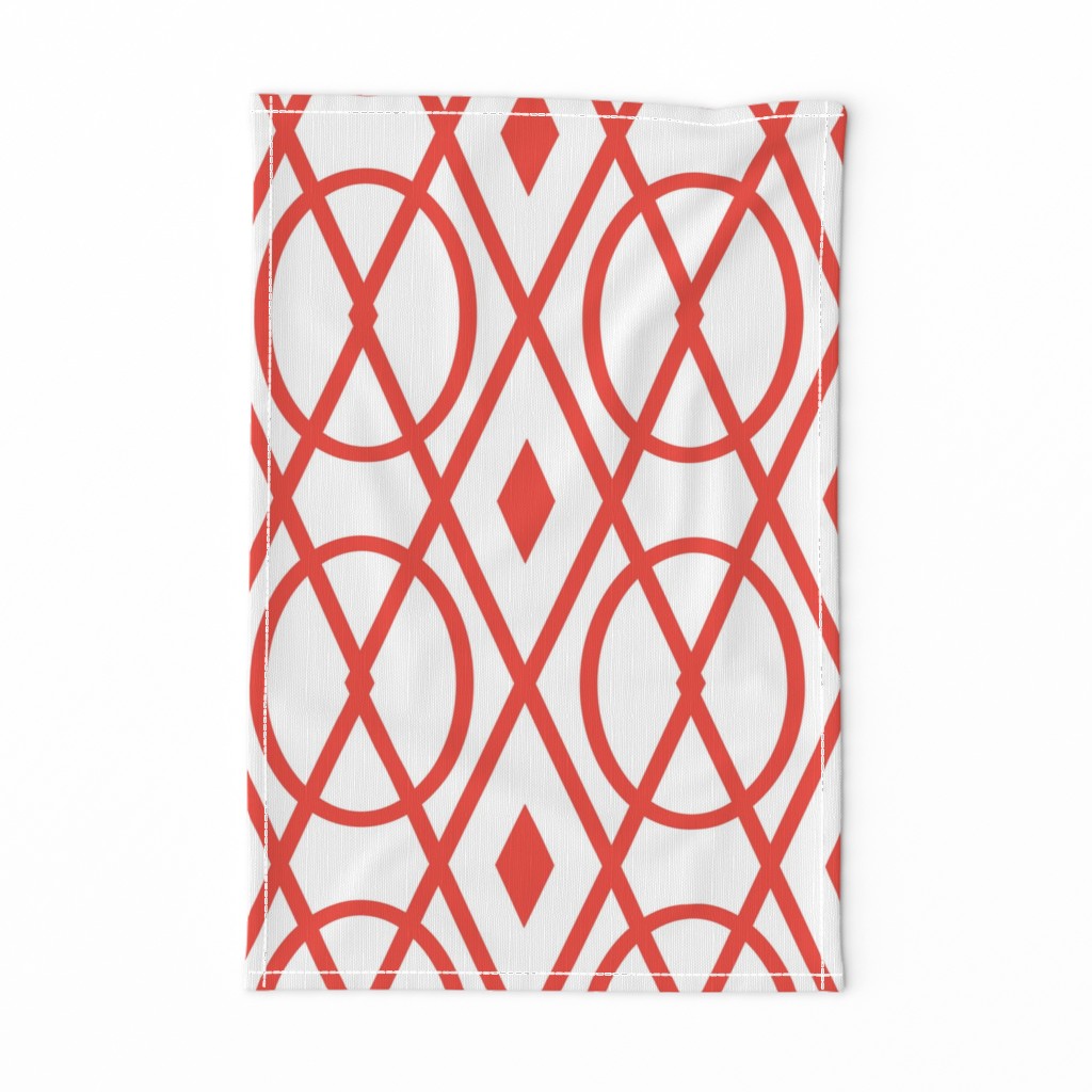 Ovals and Diamonds Striped Lattice in Coral Red