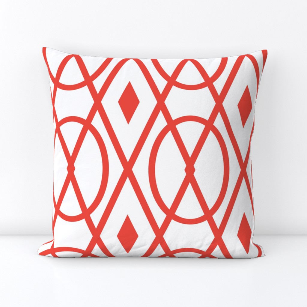 Ovals and Diamonds Striped Lattice in Coral Red