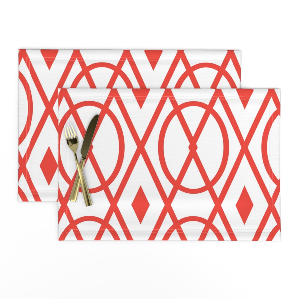 Ovals and Diamonds Striped Lattice in Coral Red