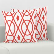 Ovals and Diamonds Striped Lattice in Coral Red