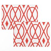 Ovals and Diamonds Striped Lattice in Coral Red