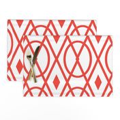 Ovals and Diamonds Striped Lattice in Coral Red