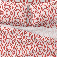 Ovals and Diamonds Striped Lattice in Coral Red