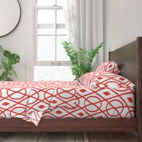 Ovals and Diamonds Striped Lattice in Coral Red